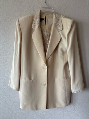 IB‎ Diffusion Vintage 100% Silk Beaded Blazer & Blouse Set Size 14